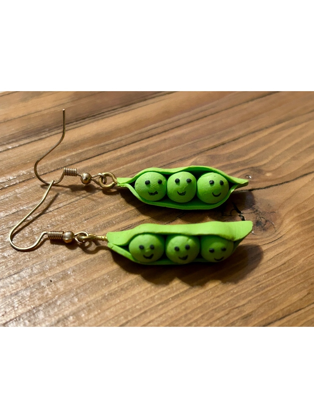 Cute Handmade Green Pea Pod Earrings with Smiley Faces